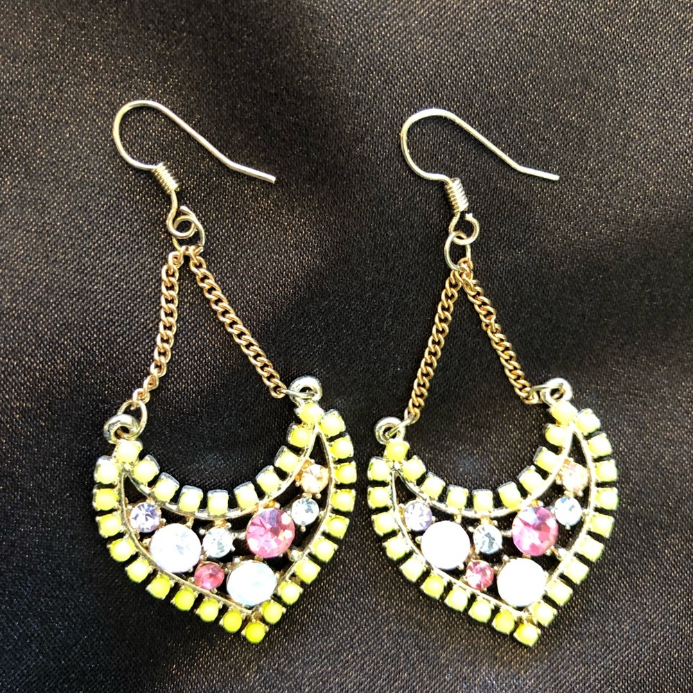 Lime green and multiple color jewels earrings